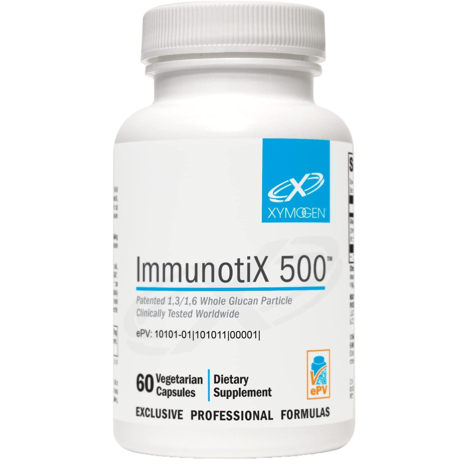 XYMOGEN ImmunotiX 500 - Supports Healthy Immune Function - Patented 1,3/1,6 Whole Glucan Particle Clinically Tested Worldwide - Beta-Glucan Derived from Saccharomyces cerevisiae (60 Capsules)