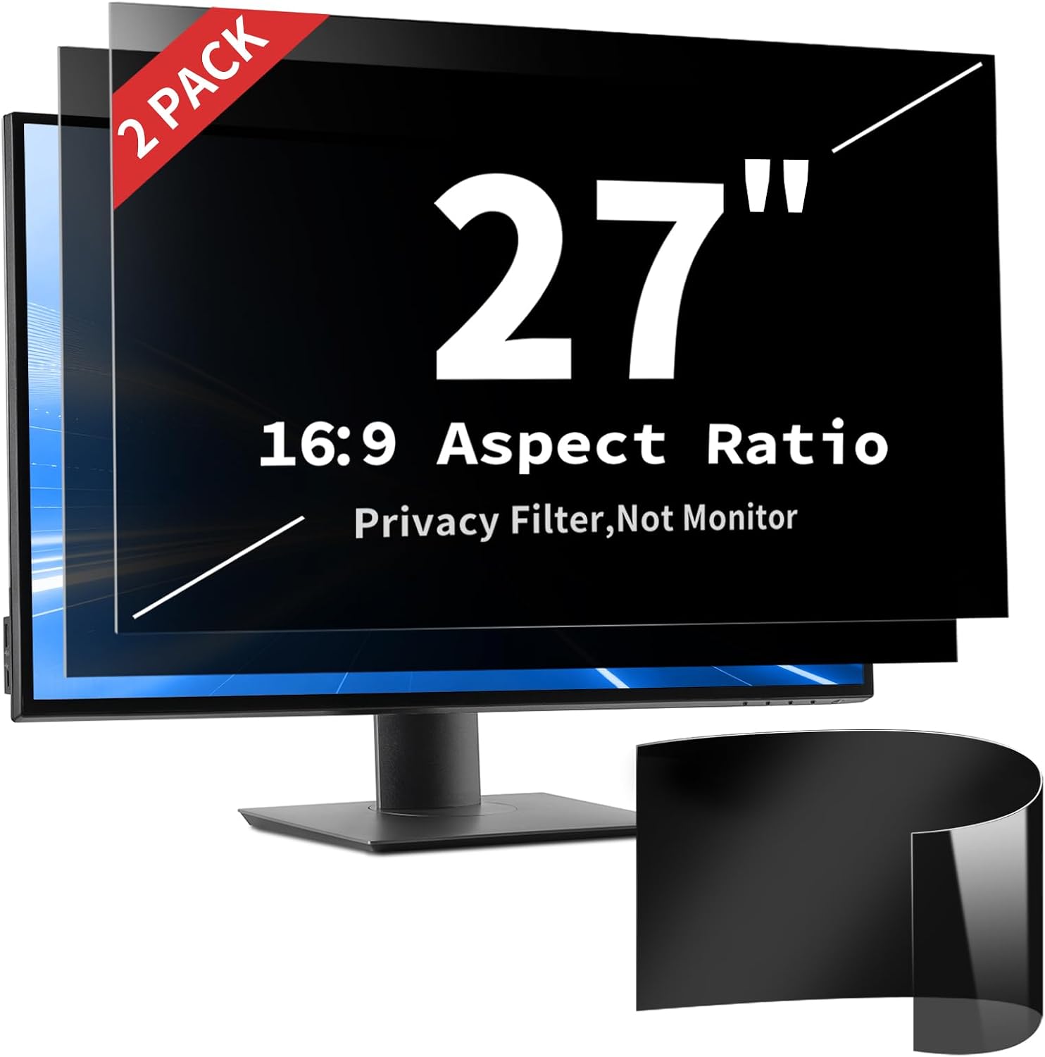 2 Pack- 27 Inch Curved Computer Privacy Screen Filter for 16:9 Widescreen Computer Screen Protector Computer Screen Privacy Shield Anti Glare and Blue Light