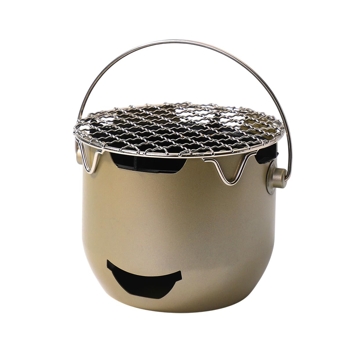 HIDERME ソロキャンプ用 ミニ炭火コンロ 七輪型 バケツ型 一人用アウトドアストーブ|直径15cm 軽量コンパクト BBQ グリル 焚き火台|炭火焼きソログリル キャンプ飯 焼き網付き