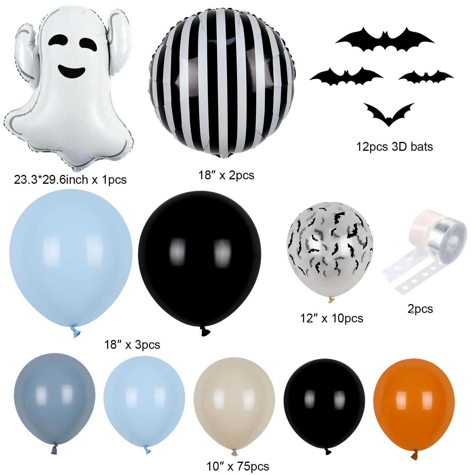 Halloween Baby Shower Balloon Arch Kit - 18" & 10" Balloons With 3D Bats Decorations