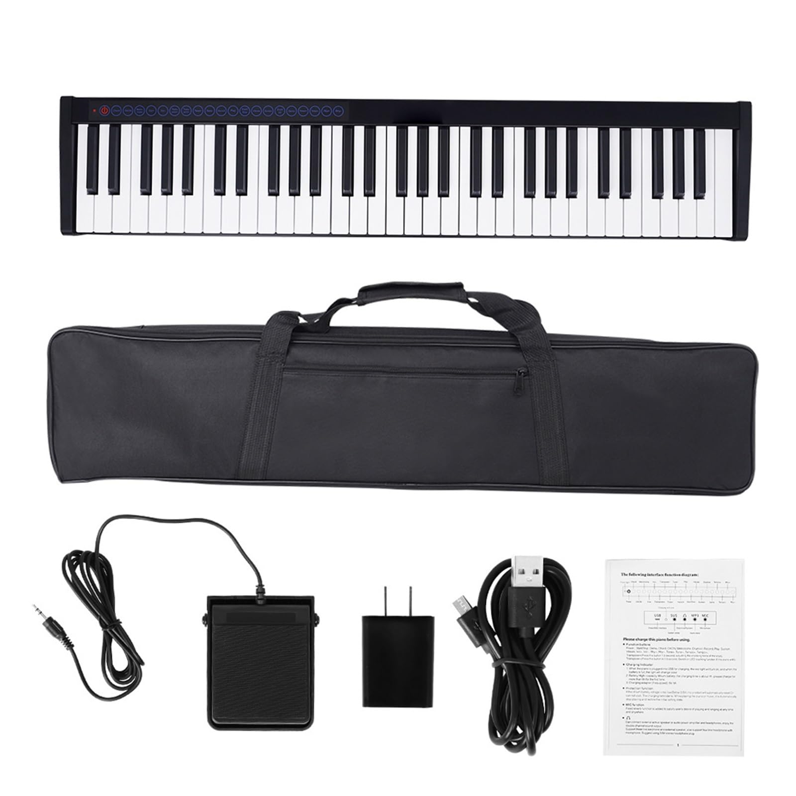 Tastiera Digitale Per Principianti Pianoforte Elettronico A 61 Tasti Pianoforte Elettronico Portatile Pianoforte Elettronico Professionale Per Principianti(Black)