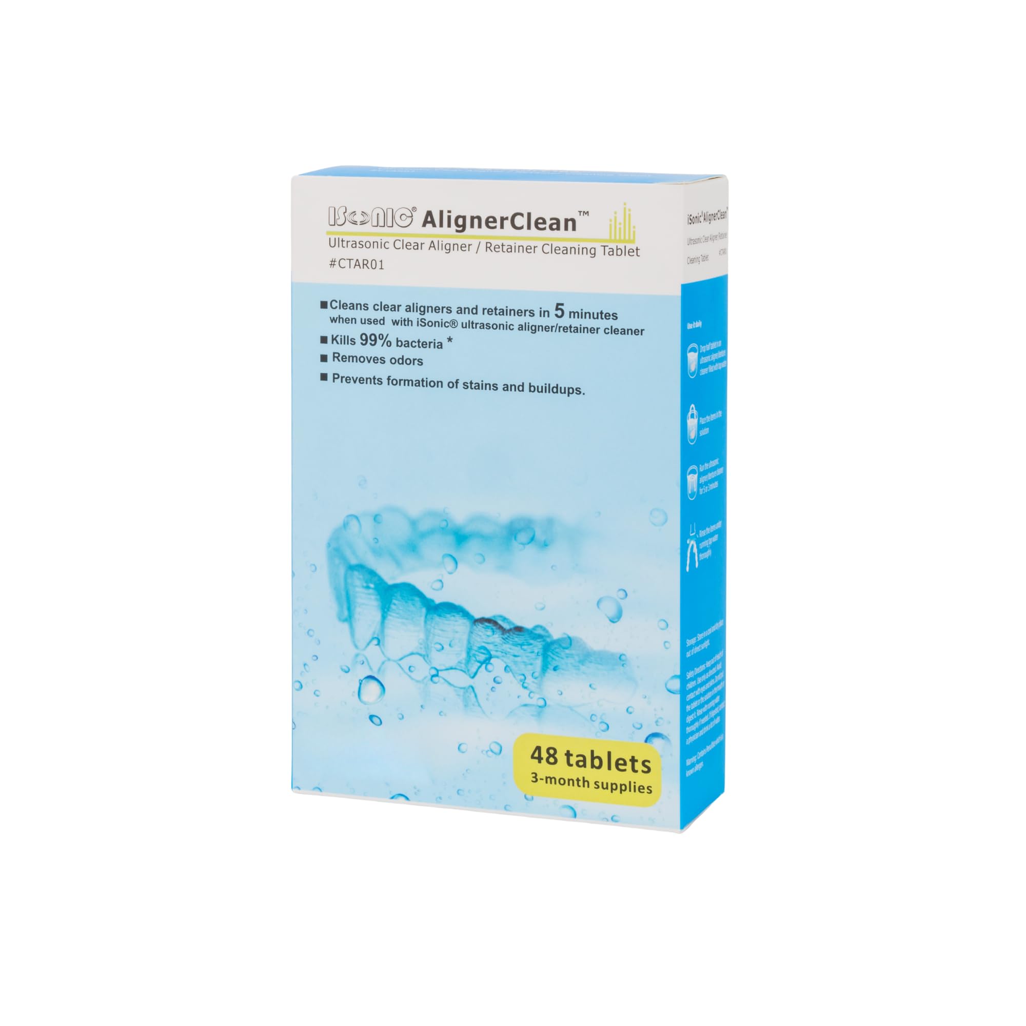 iSonic AlignClear Ultrasonic Cleaning Tablets for Clear Retainers, Night Guards & CPAP Masks – 48 or 192 Count