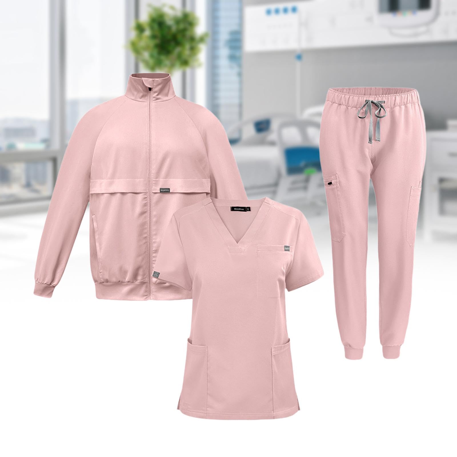 F Fityle Set uniforme da infermiera Set da infermiera Top Pantaloni Giacca da allattamento morbida, abiti per negozio, Rosa, M
