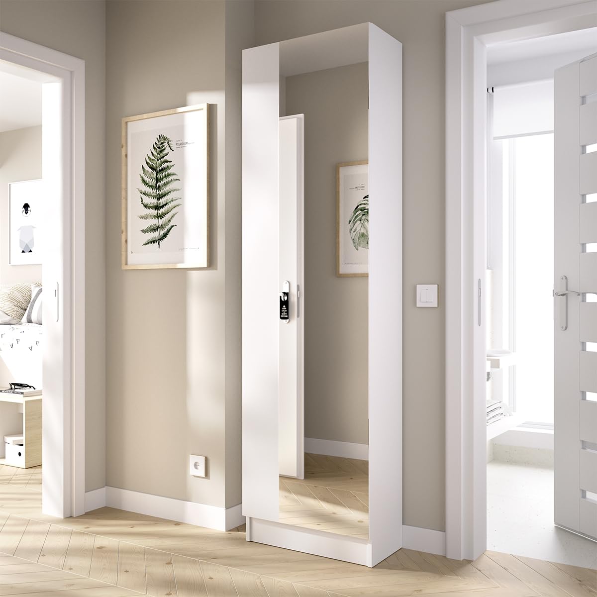 DEKIT GRUPO RIMOBEL Jazz Armario Zapatero con Espejo, Madera de ingeniería, Blanco, 185x50x27 cm