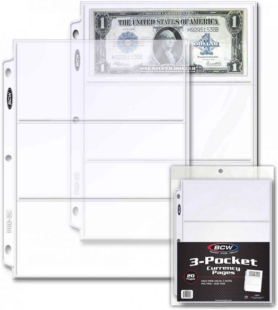 BCW 20 (Twenty Pages) Pro 3-Pocket Coupon Storage Pages (3 Horizontal 3 1/2 x 8 inch Sized Top Loaded Slots)