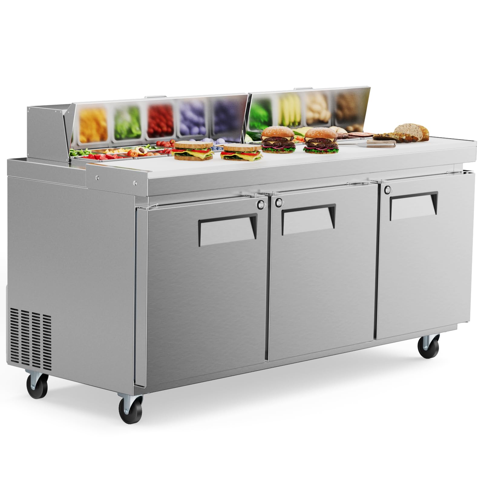 Salad Bar, 72" W Commercial Refrigerated Prep Table with 18 Pans