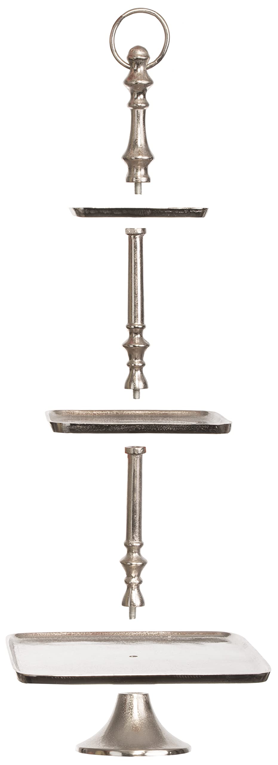 Brandsseller Alzata in alluminio, 3 ripiani, altezza circa 58 cm, fatta a mano, rettangolare, decorazione da tavolo, supporto da portata 206462, argento