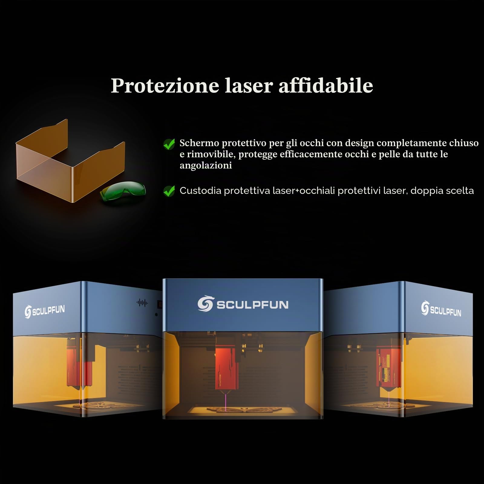 SCULPFUN iCube 3W Incisore laser, punto laser da 0,02 mm, velocità di incisione 10.000 mm/min, macchina per incisione laser con filtro antifumo, connessione app, 130 x 130 mm