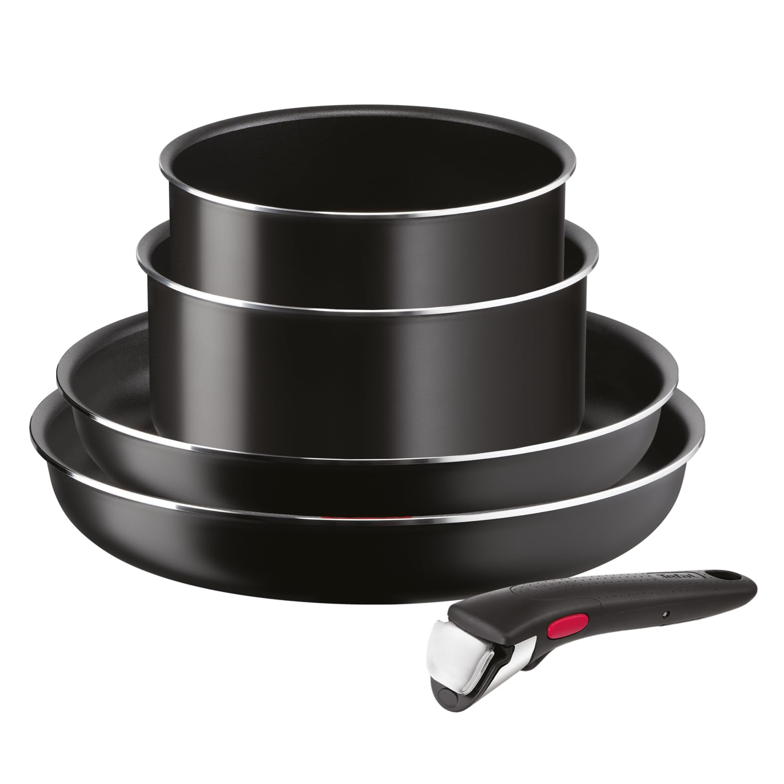 Tefal Ingenio Lot de 5 pièces, Poêles 24/26 cm, Casseroles 16/18 cm, Poignée amovible, Non induction, Revêtement antiadhésif, Empilable, Fabriqué en France, Easy Cook and Clean L1539202