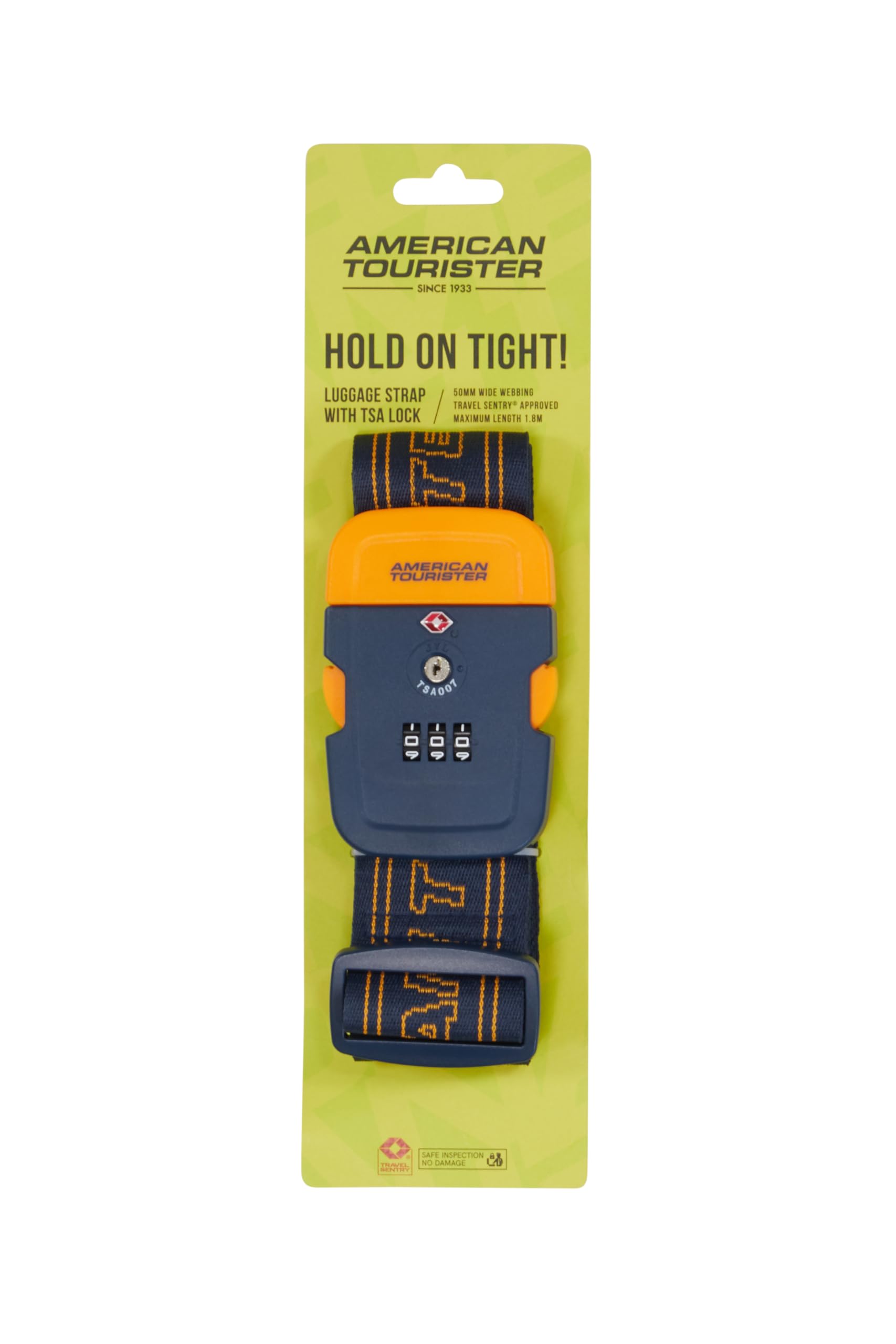 American Tourister - Luggage Strap with TSA Lock, Secure Suitcase Belt for Travel, Dark Blue/Orange