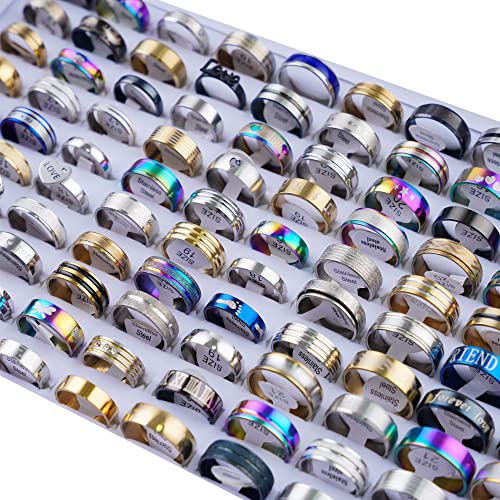 100pcs/lot Fashion Stainless Steel Stripe Heart Love Rings Jewelry For Women Men Mix Style Party Gifts With Box Wholesale (Mix Size 7-12)