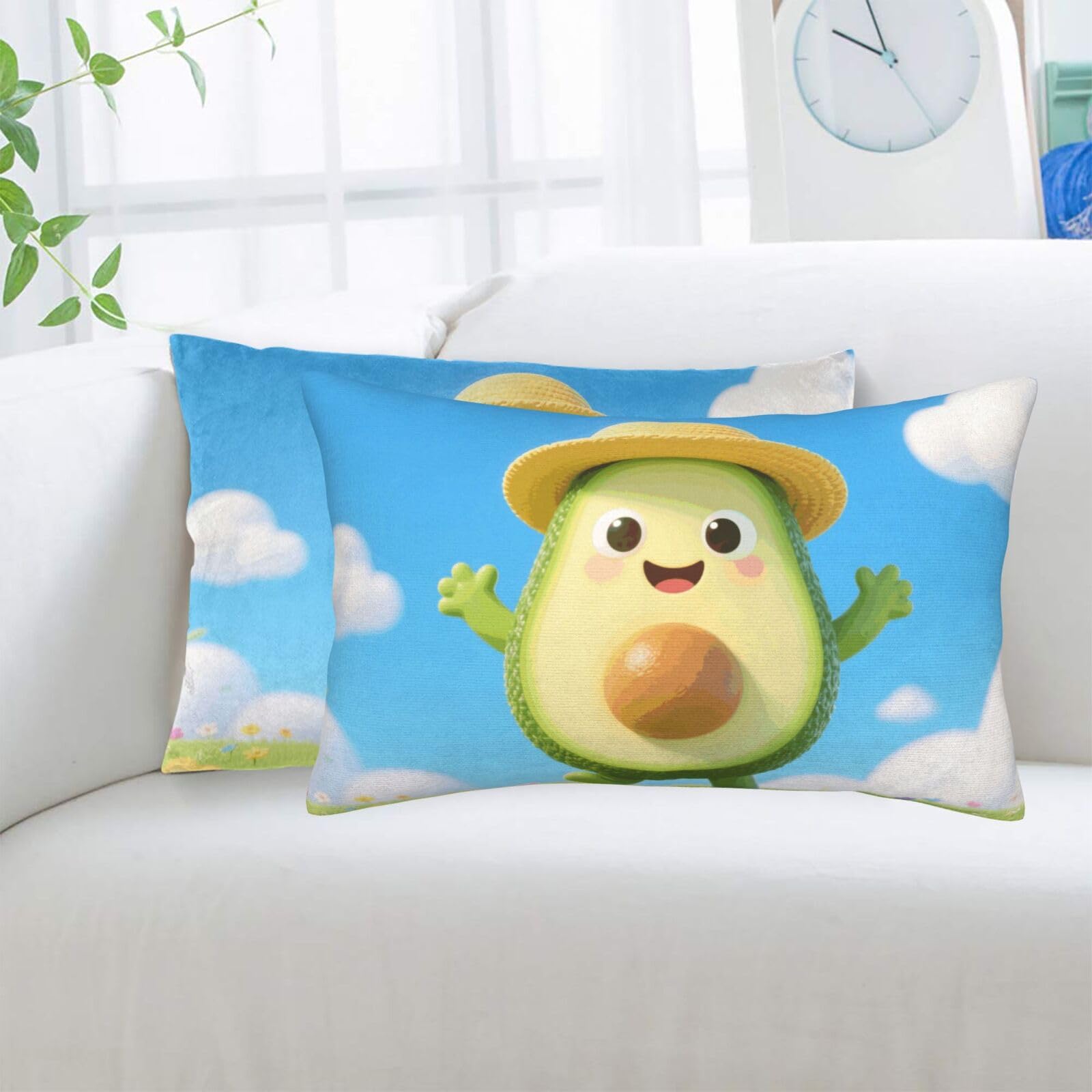 2 Pack Standard Pillowcases Sets, Ultra Soft Comfort Microfiber Plush Pillow Cases Avocado Cute Decorative Throw Pillow Cover with Hidden Zipper for Bedroom, Sofa, Couch,14"X20"