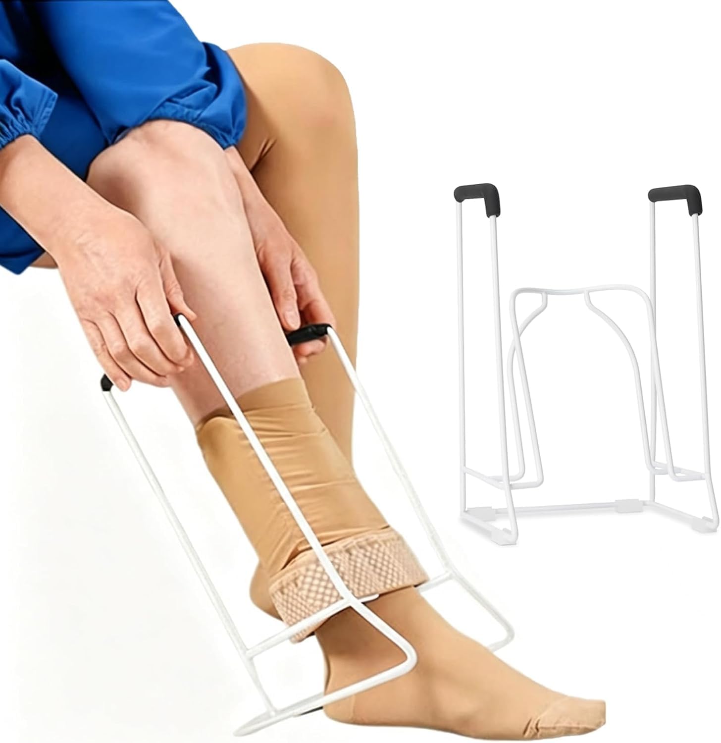 Aiuto di serraggio per calze a compressione, aiuto per stringere calze in metallo, calze a compressione, sostegno per indossare calze e calze per anziani