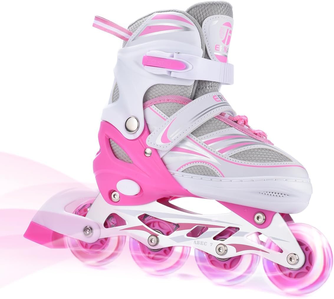ERNAN Rollers en Ligne,Patins à roulettes en Ligne Réglables pour Enfants Filles Garçons Débutants,Patins à roulettes en Ligne avec Roues LED Idéales pour Les Garçons Filles Homme Femme