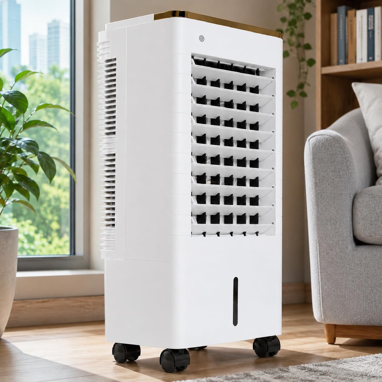 Portable Air Cooler, 9L Evaporative Cooler Fan, 75W Swamp Cooler with 4 Ice Packs, Remote, LED Touch Panel, 3 Speeds, 3 Modes, 12H Timer, Oscillation for Bedroom Home