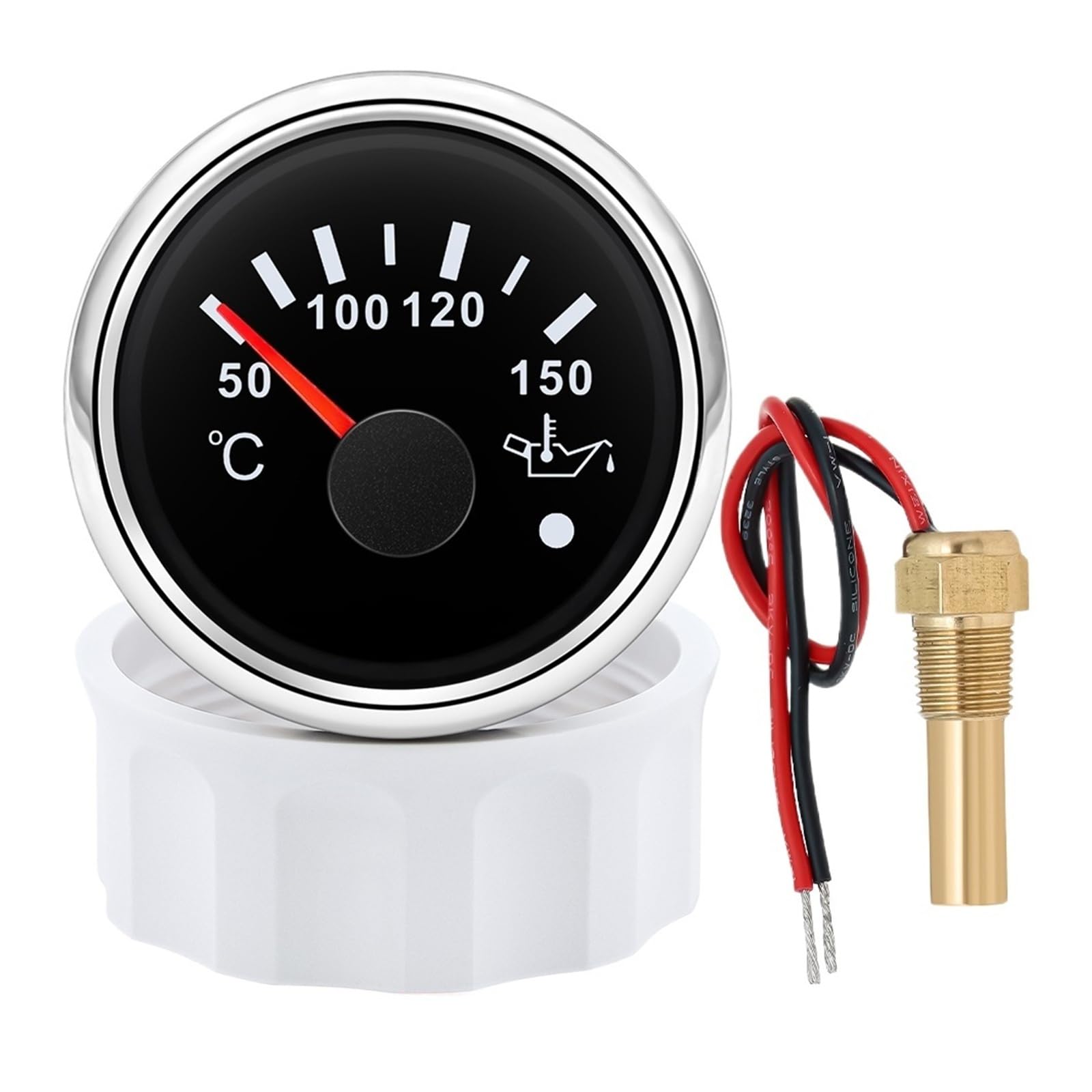 Medidor de temperatura de aceite for coche y barco, 2 ", 52mm, 50~150 ℃, medidor de temperatura de aceite + Sensor 1/8NPT M14X1.5 DC12V 24V Lecturas claras(BS 1-8NPT)