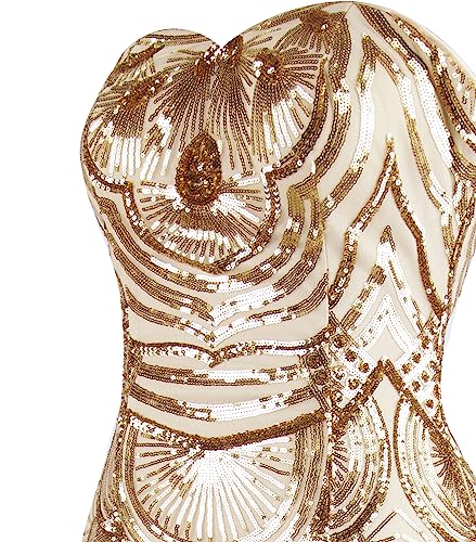 ANGEL FASHIONS Women's Sequin Strapless Sweetheart Mesh Lace up Banquet Dress4