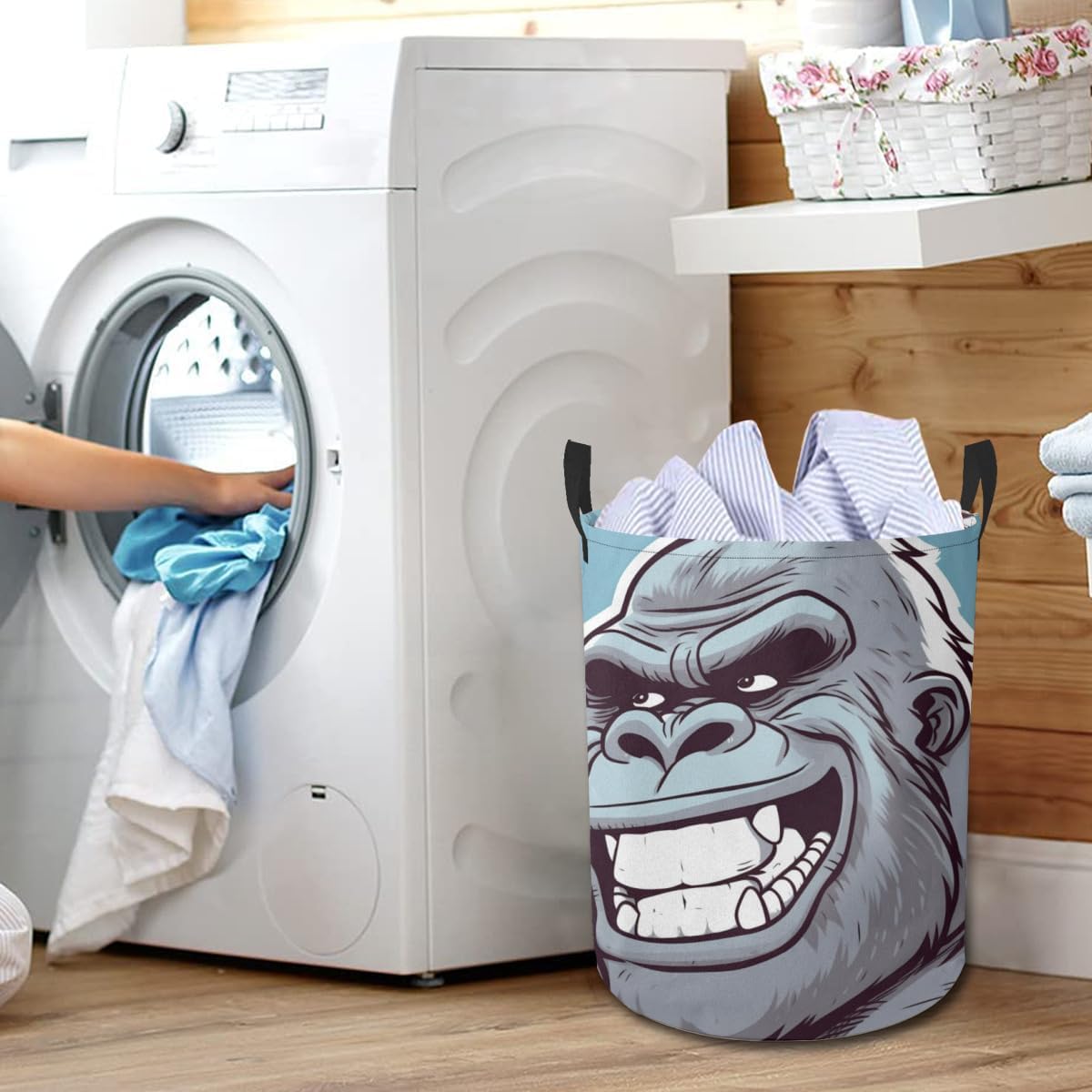 Funny Gorilla Giggle Waterproof Foldable Storage Bin, Dirty Clothes Laundry Basket, Canvas Organizer Basket for Laundry Hamper, Toy Bins, Gift Baskets, Bedroom, Clothes, Kids Hamper image 4