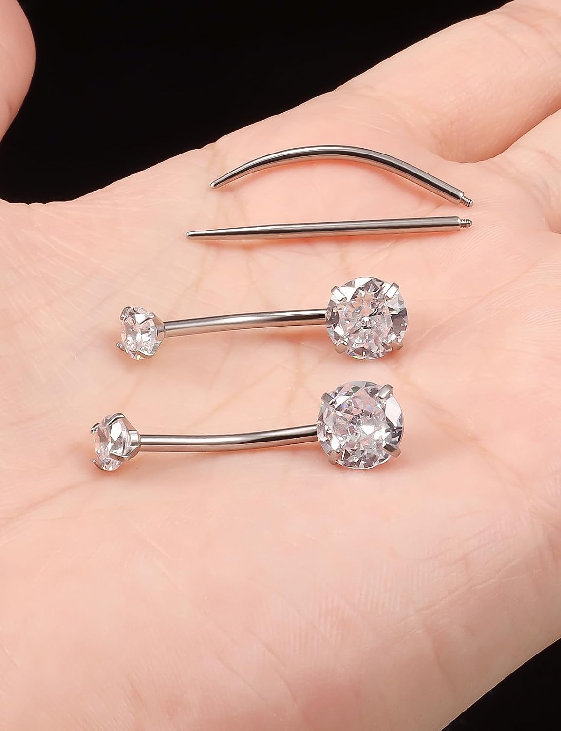 Extra-Long & Long Belly Button Rings Surgical Stee Internal Threaded Belly Rings, 14G Belly Piercing Jewelry,Navel Piercing Jewelry for Women Men 16Mm 2 Pcs Round cubic zircon-16mm