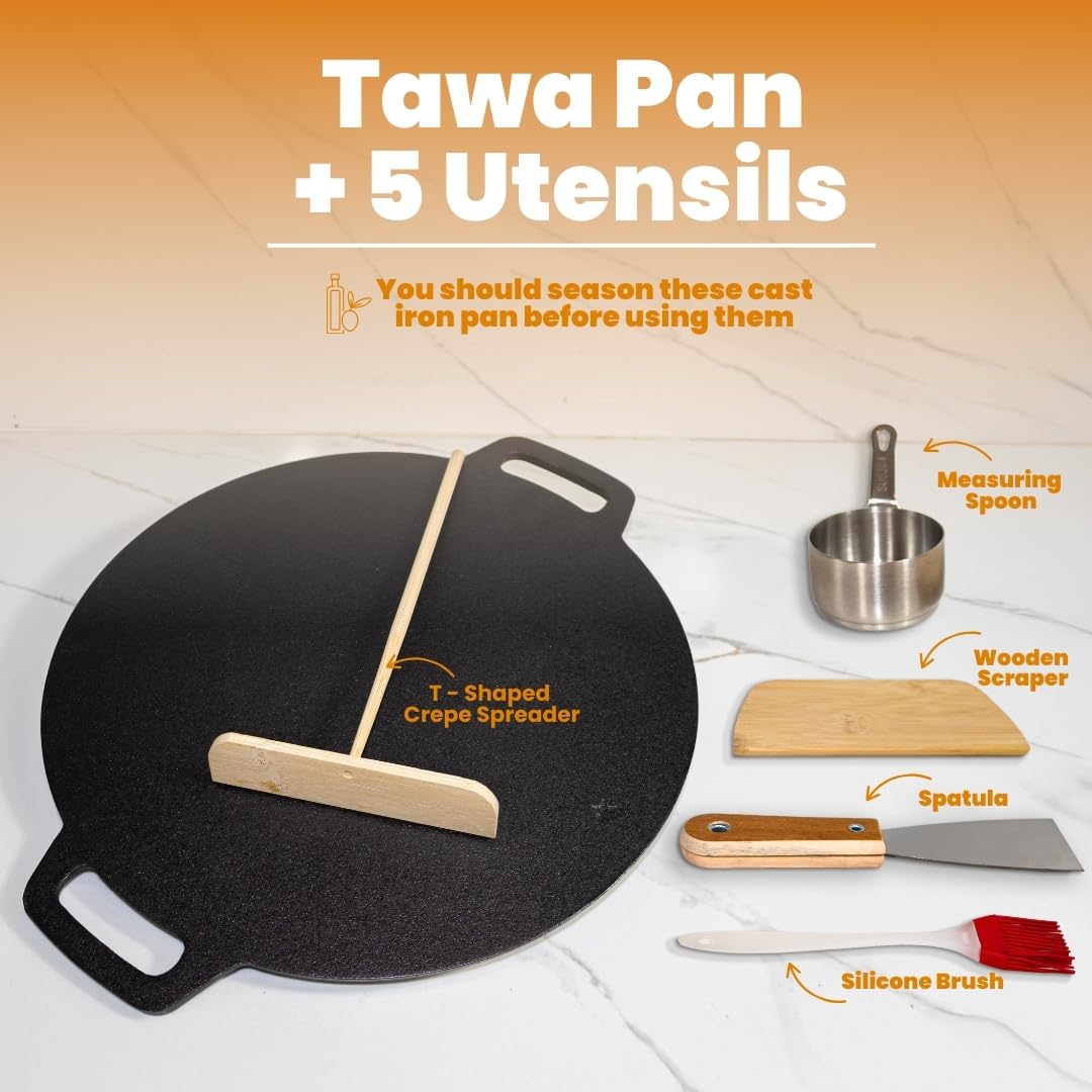 Żeliwna patelnia Dosa z nieprzywierającymi narzędziami do naleśników, Comal do tortilli, patelnia do pizzy - idealna do robienia indyjskich dosa