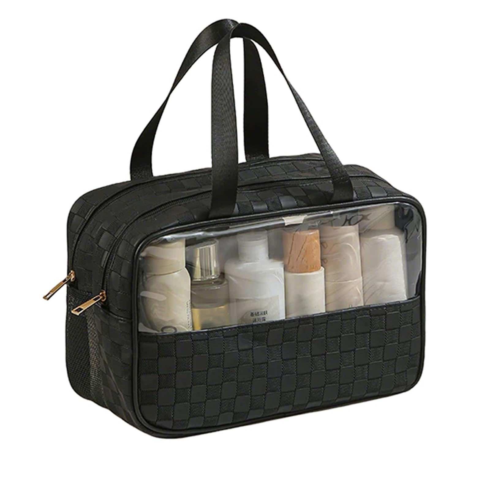 wasserdichte Reisetasche aus PU-Leder, tragbare Kosmetiktasche für Damen, zweilagiges Design, Separate Fächer für Nass- und Trockenteile, jederzeit einsatzbereit, für mehr Komfort