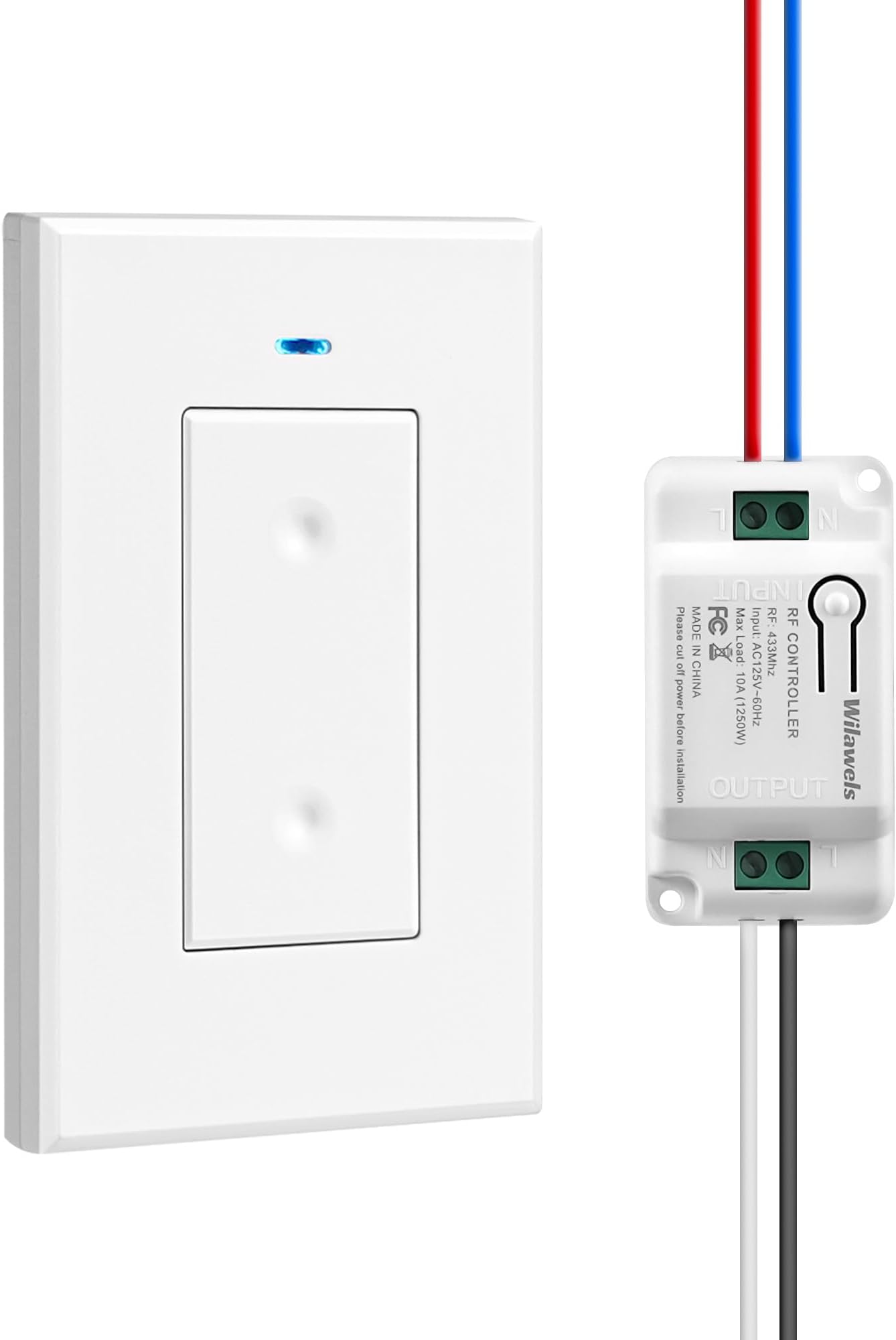 Wireless Light Switch and Receiver Kit, WILAWELS Wireless On Off Switches for Ceiling Light, Lamp, Moveable Remote Wall Switch, 100FT RF Range, No in-Wall Wiring Required, Pre-Programmed W06RC1106