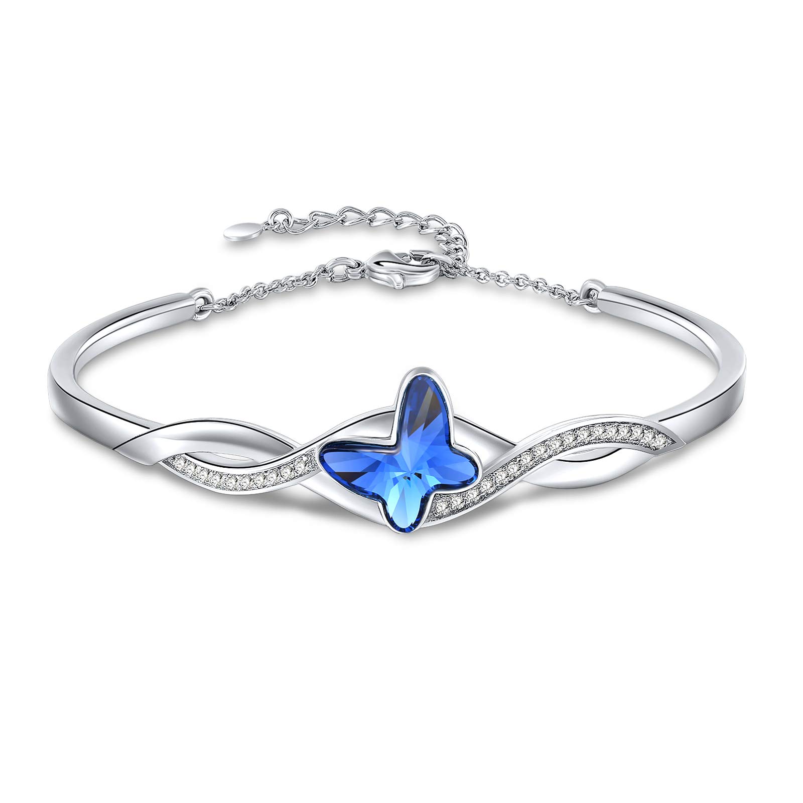 GEORGE · SMITH Pulsera de Mujer Plateada, Brazalete Ajustable Chapado en Oro Blanco de 14K, Pulsera Mariposa con Zirconia 5A - Ideas de Regalo para Mujer para Aniversario, Cumpleaños