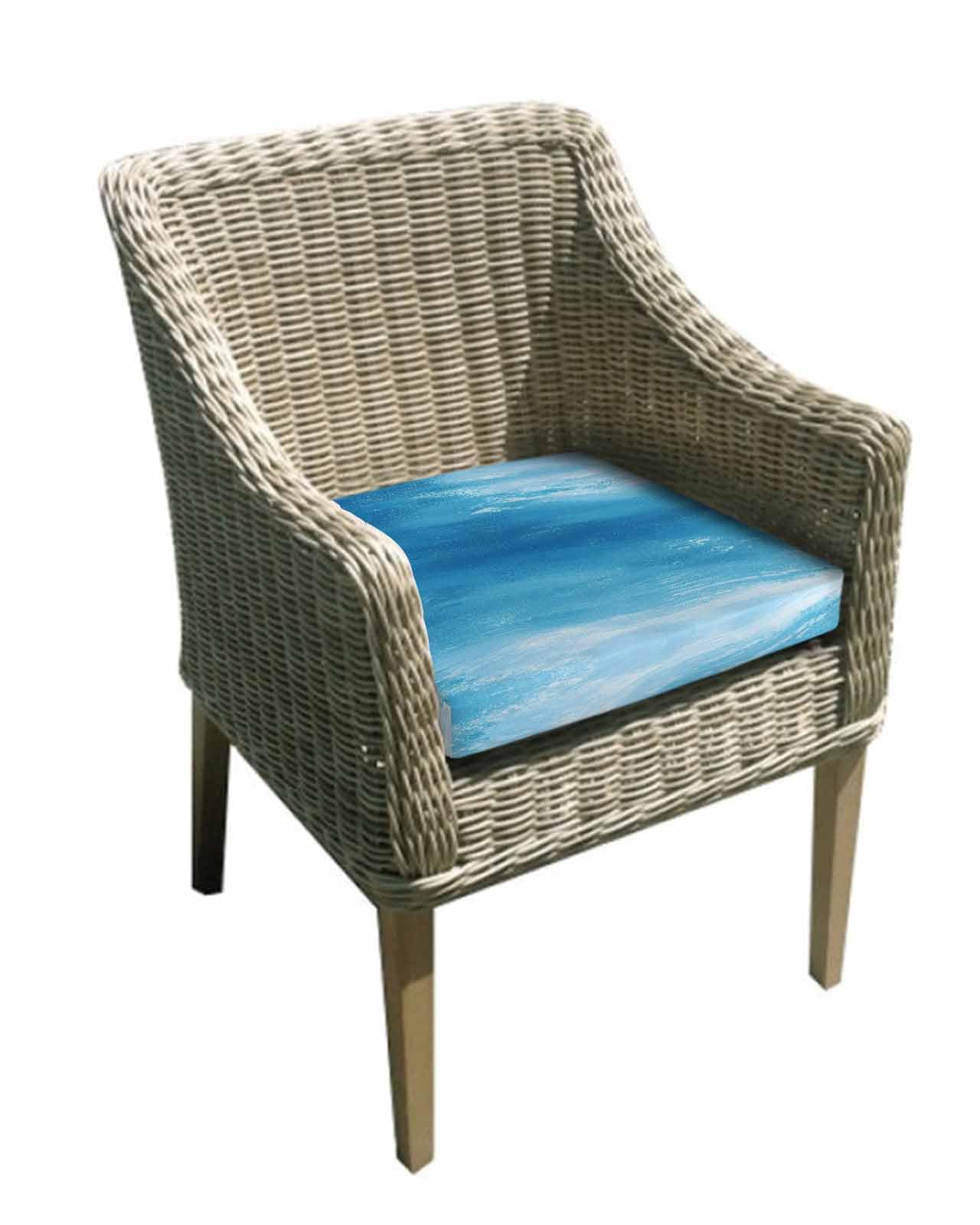 2 Pack Blue Coastal Wave Waterproof Cushion Covers with Ties, Outdoor Patio Chaise Lounge Chair Seat Cushion Slip Covers Replacement(Only Cover) Summer Oil Painting Ocean 24