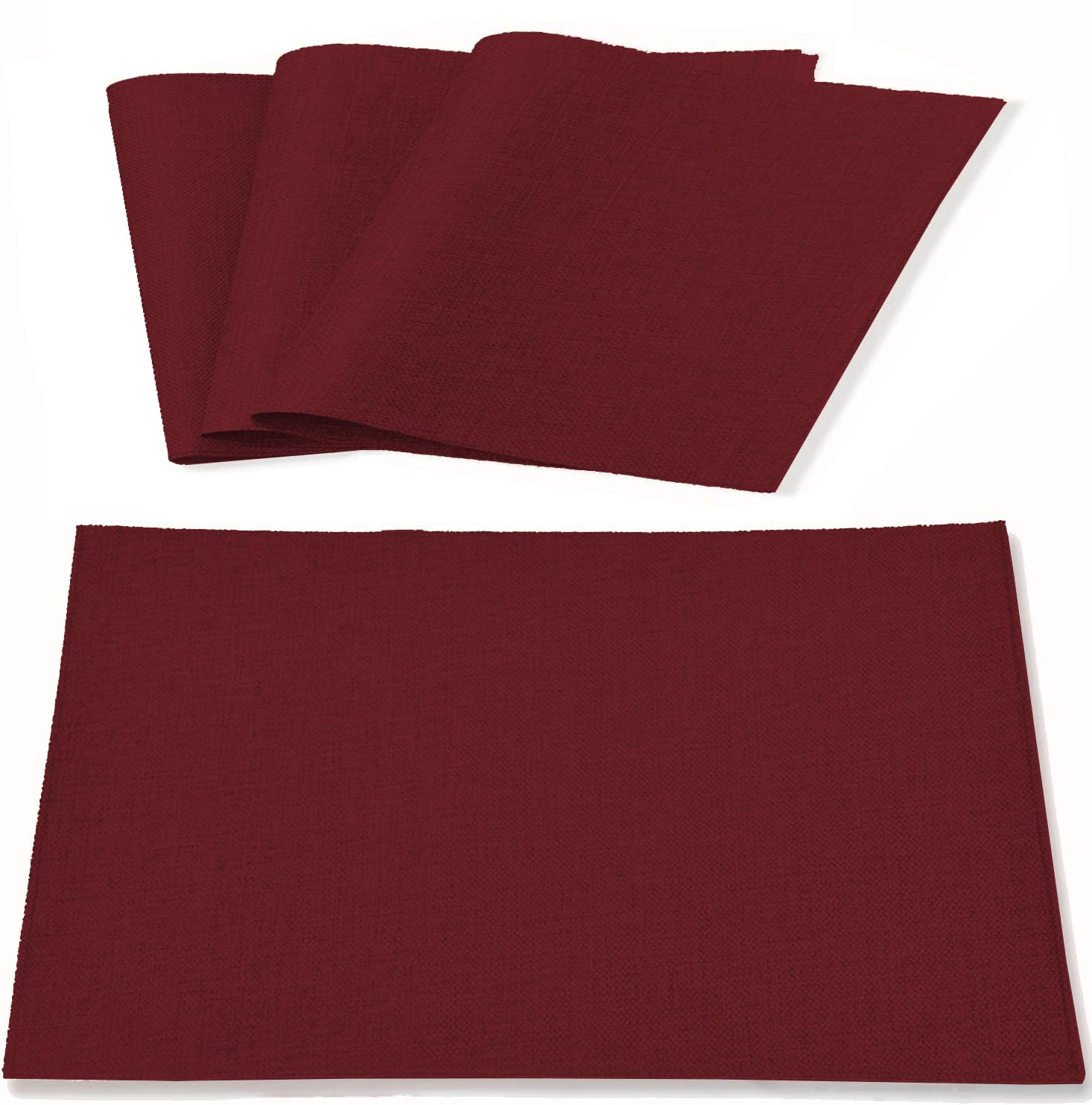 Linen Fabric Placemats Set of 4, Machine Washable, Heat Resistant, Wrinkle Free, Thick Polyester Kitchen Place Mats for Dining Table (Burgundy)