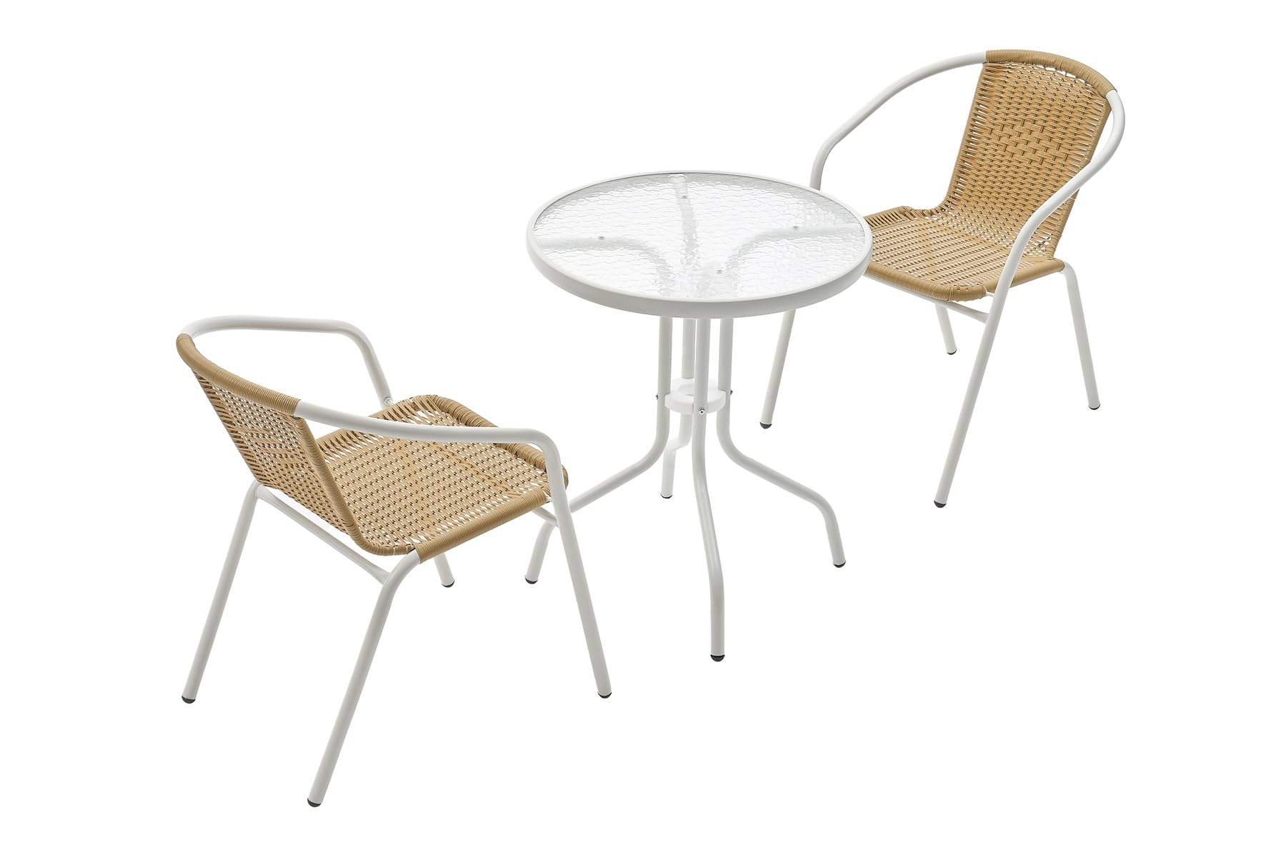 Gartentisch Glastisch Bistrotisch Balkontisch 60x60x70cm Outdoor Garten Terrasse Weiß mit gemusterter Glasplatte