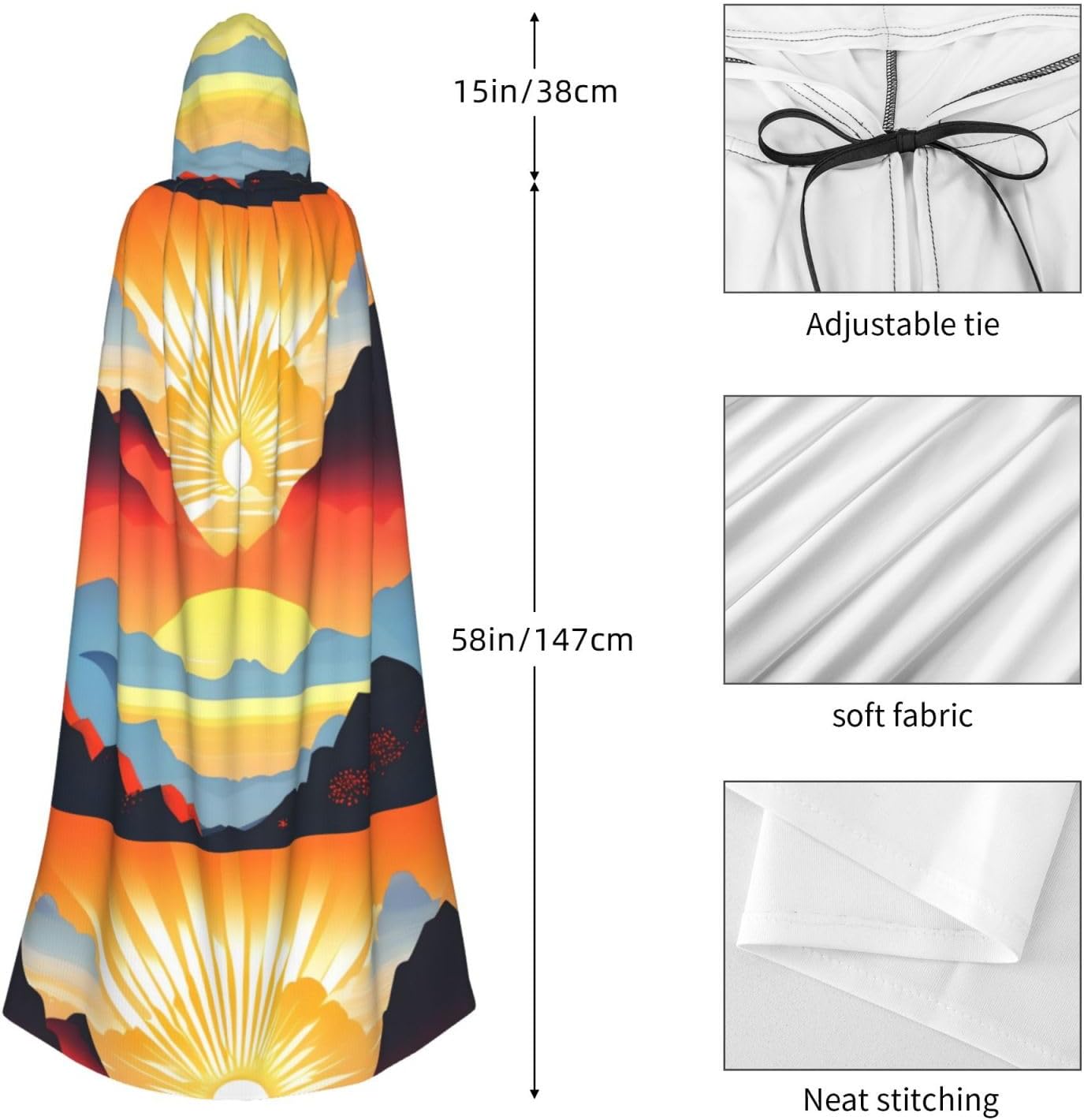 Bright Sunrise Men Women Halloween Role Play Party Decoration Hooded Poncho Black