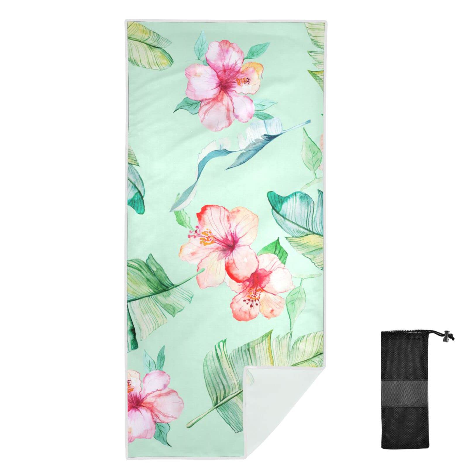 ODAWA Tropical Leaves Hibiscus Flowers Beach Towel Quick Dry Sand Proof, Absorbent, Compact, Beach Blanket Oversized Pool Towel