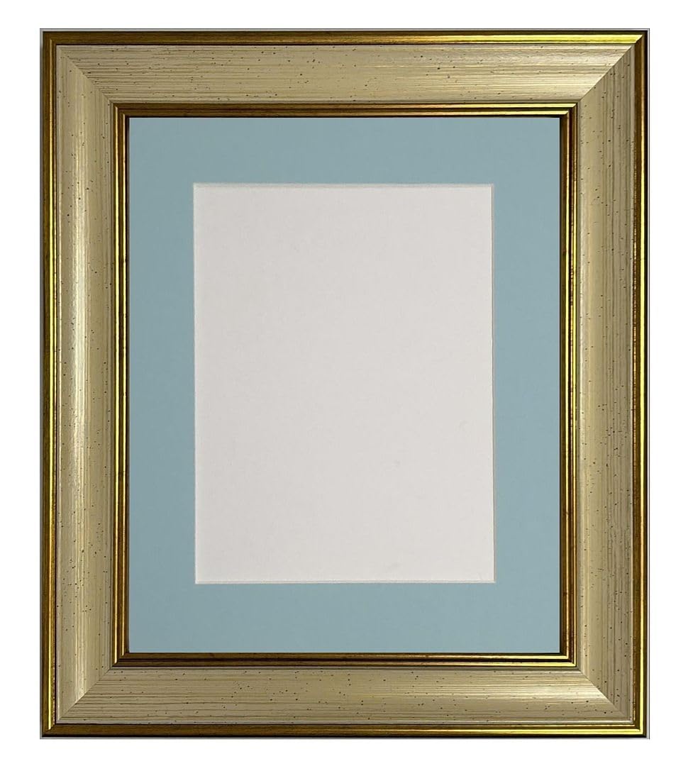 FRAMES BY POST Scandi Cream & Gold Picture Photo Frame with Blue Mount 20 x 20 Image Size 40 x 40 cm