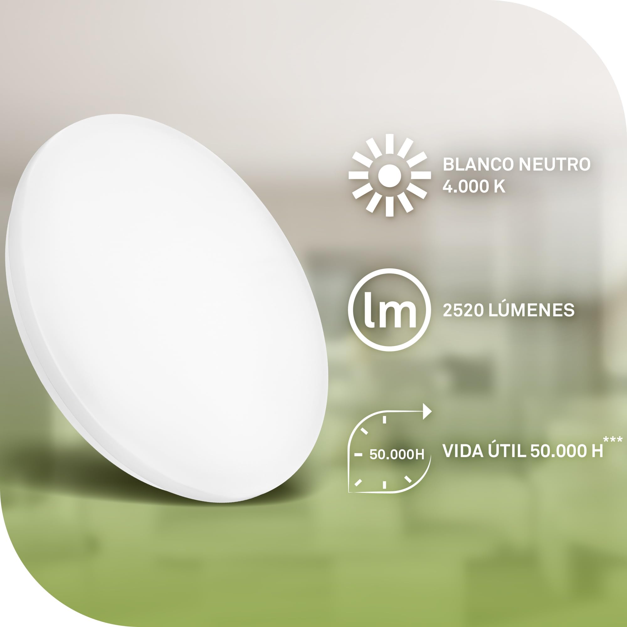 BRILONER - Lampara techo con color de luz blanco neutro, CEE A fuente de luz, 12W, 2520lm, plafon LED, lamparas techo salon, lampara, plafones, 38 x 6,5 cm, blanco