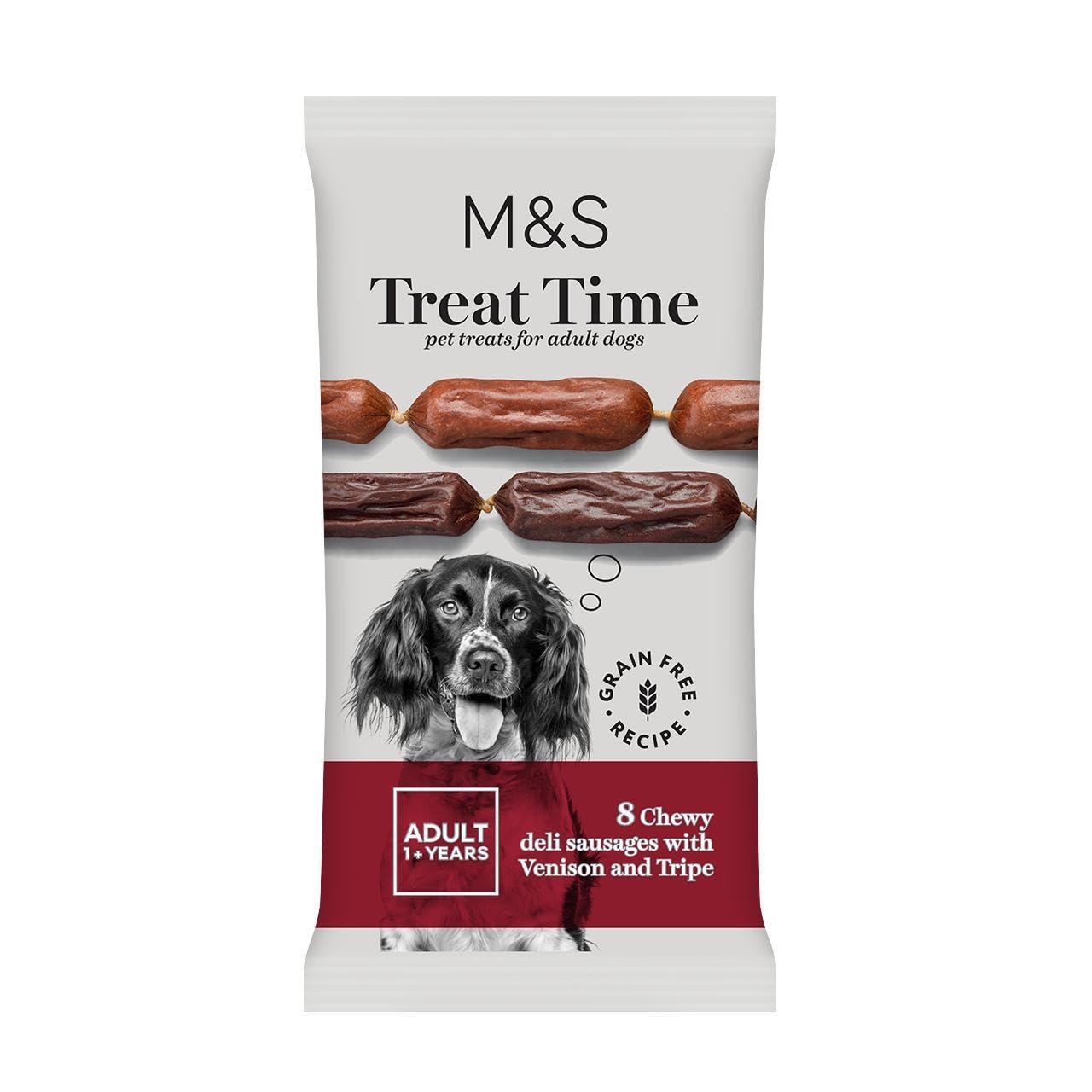 M&S Treat Time Grain-Free Dog Treats, Venison and Tripe Deli Sausages, Adult 1+ Years, Pack of 8x