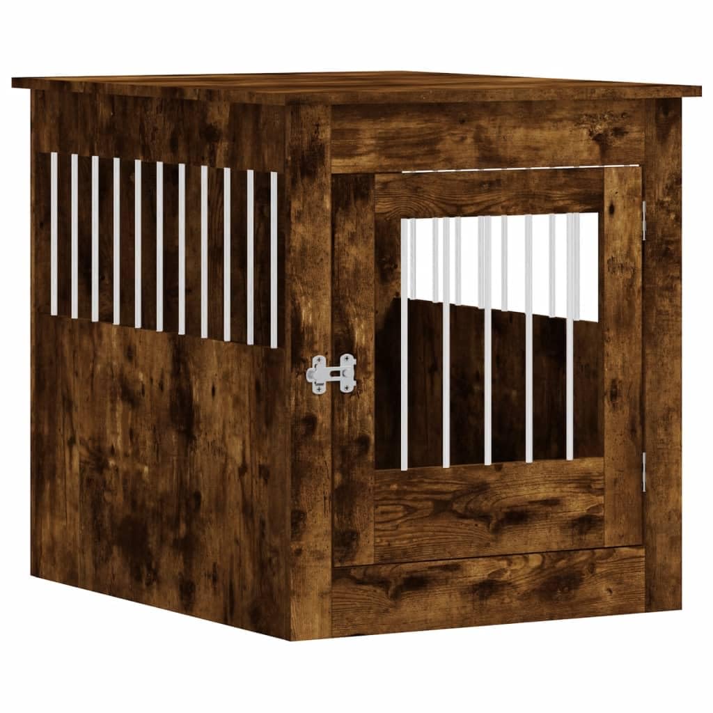 vidaXL Dog Crate Furniture, Doghouse with Fence, Dog Kennel with Lockable door, Dog Cage for Indoor Living Room, Smoked Oak Engineered Wood — image 1