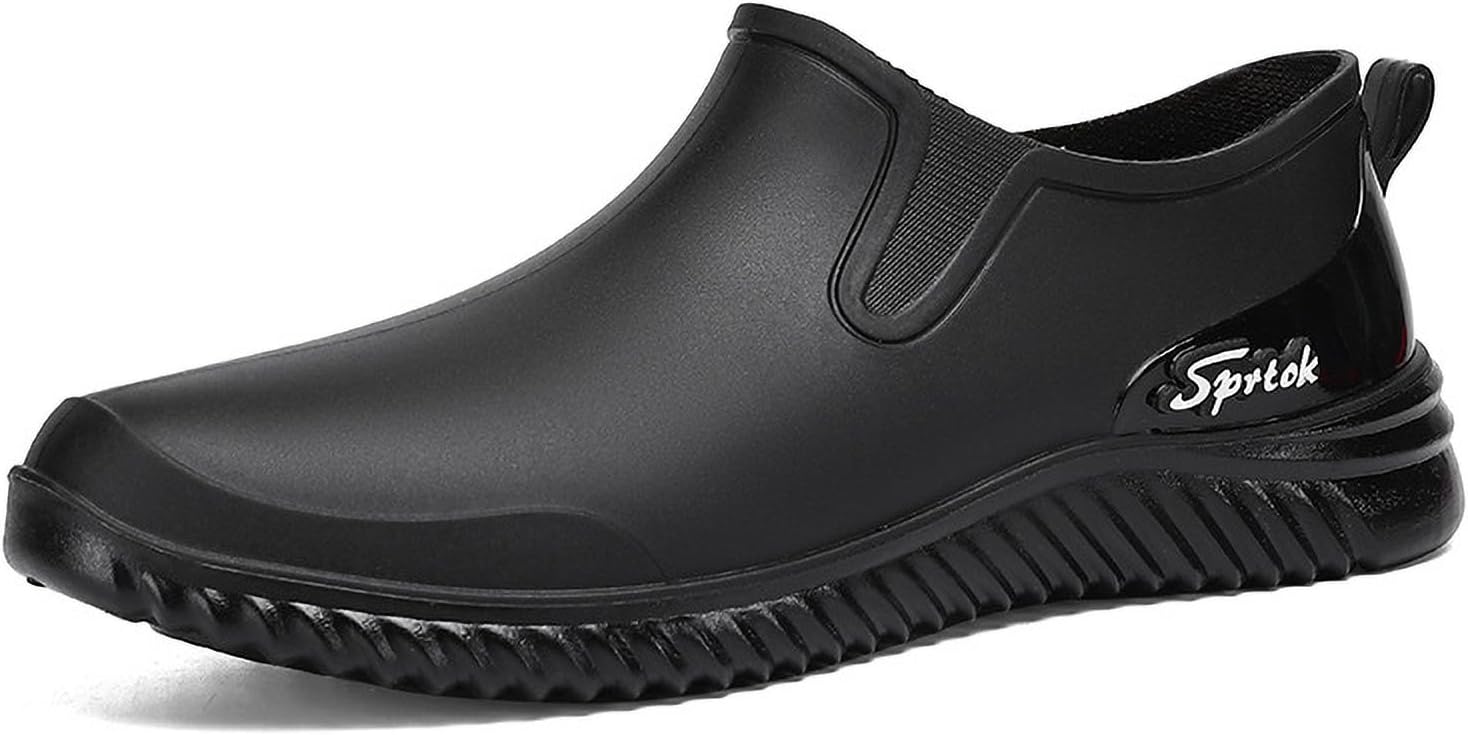 Men's Flat Deck Rain Shoes Comfortable Soft Non-Slip Waterproof Slip-On Low Top Mud Garden Shoes for Camping Lawn Care Yard Work