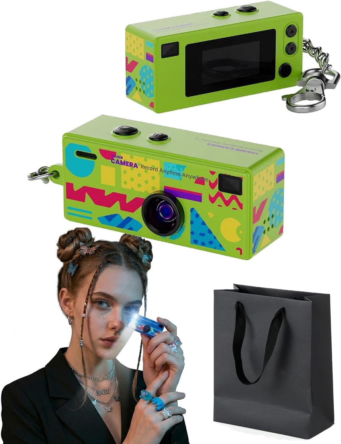 Mini Thumb Camera, 1080P HD Portable Keychain Mini Digital Camera 32GB TF Card with 130° Wide Angle and LCD Screen, Retro Pocket Video Recorder for Travel, Study and Daily Life (Green)