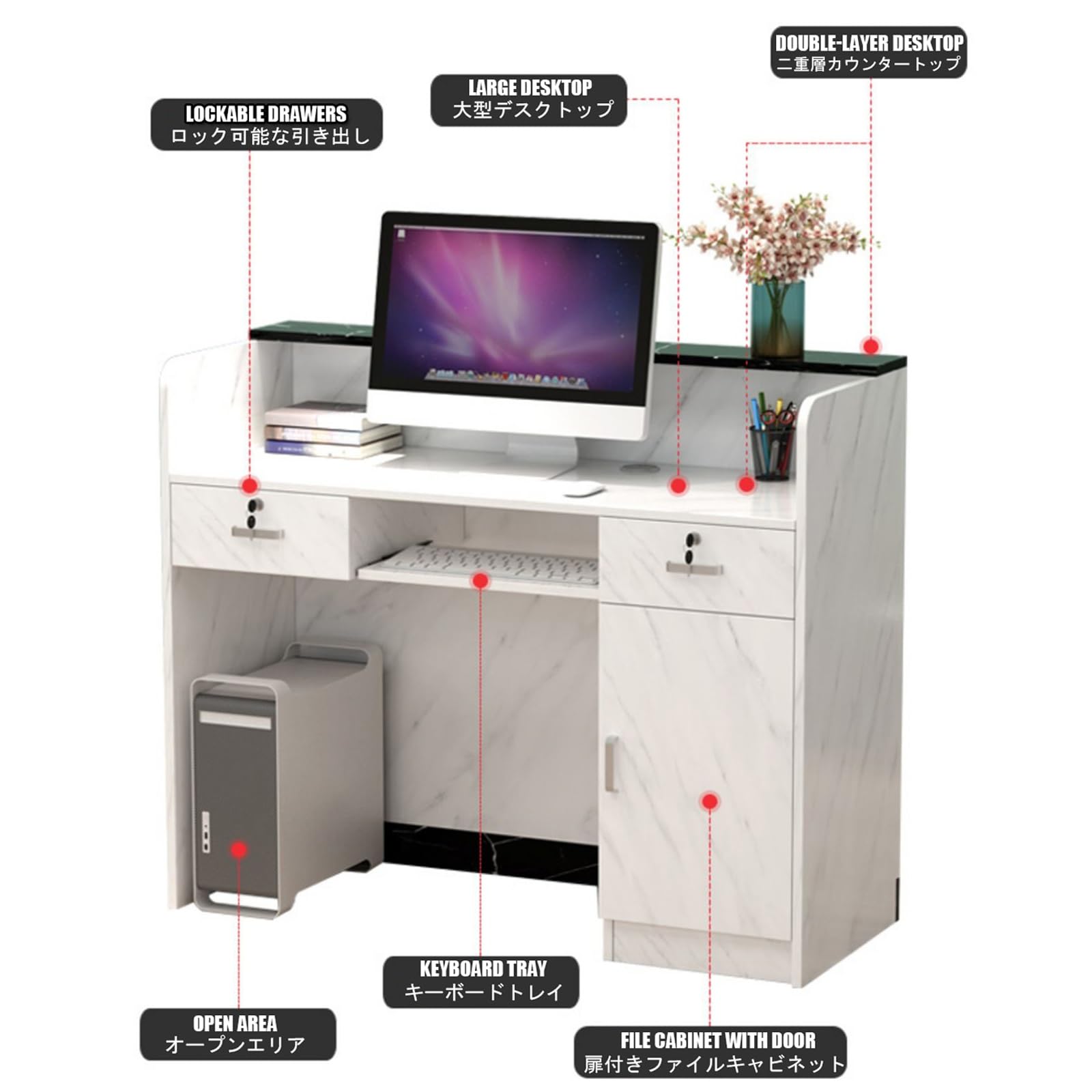 Nowoczesne biurko do salonu i supermarketu, kasjer, wszechstronne meble biurowe i detaliczne, idealne do klinik, sklepów, holów, użytku domowego (dł. 120 cm)