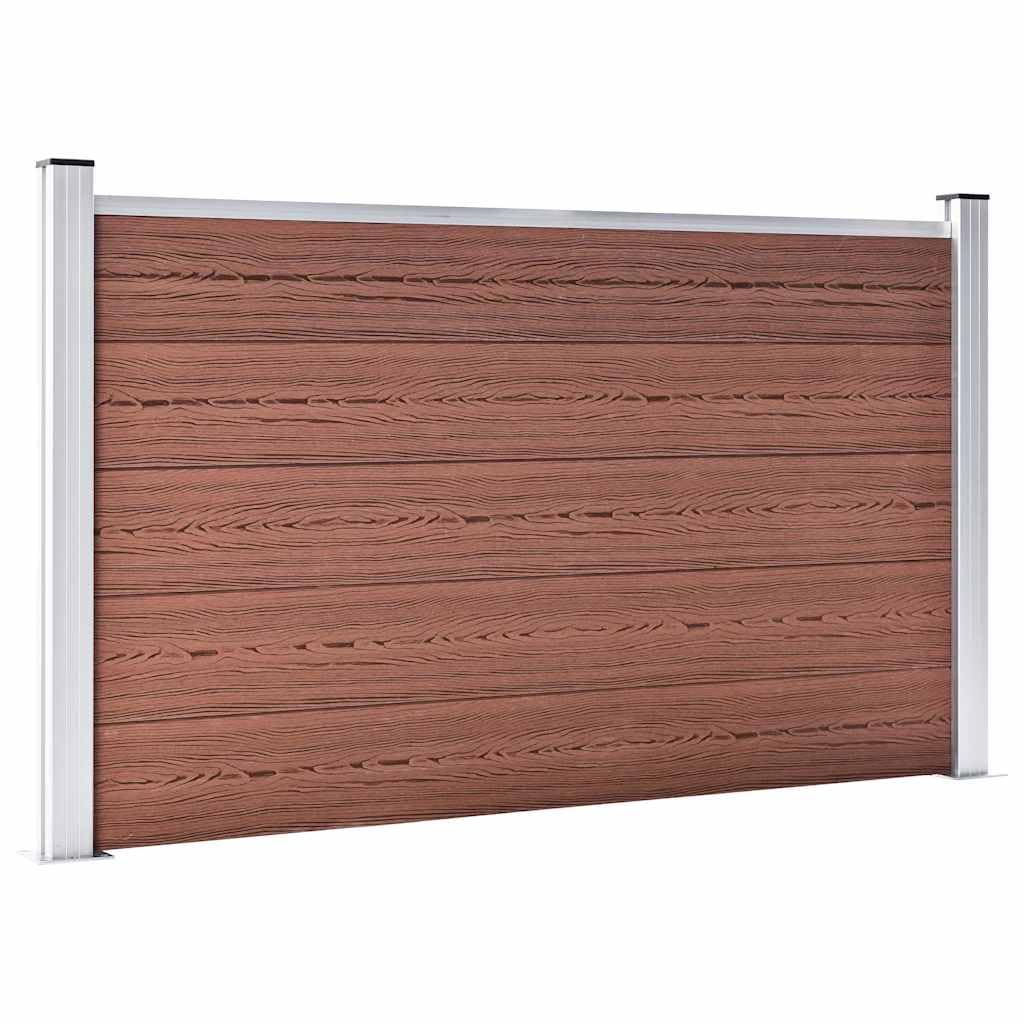 Set di pannelli per recinzione da giardino in WPC, 180 x 105 cm, marrone con venature del legno, 9 pannelli di recinzione in WPC, 2 pali, 2 basi in acciaio e 1 asta in alluminio, durevole e resistente