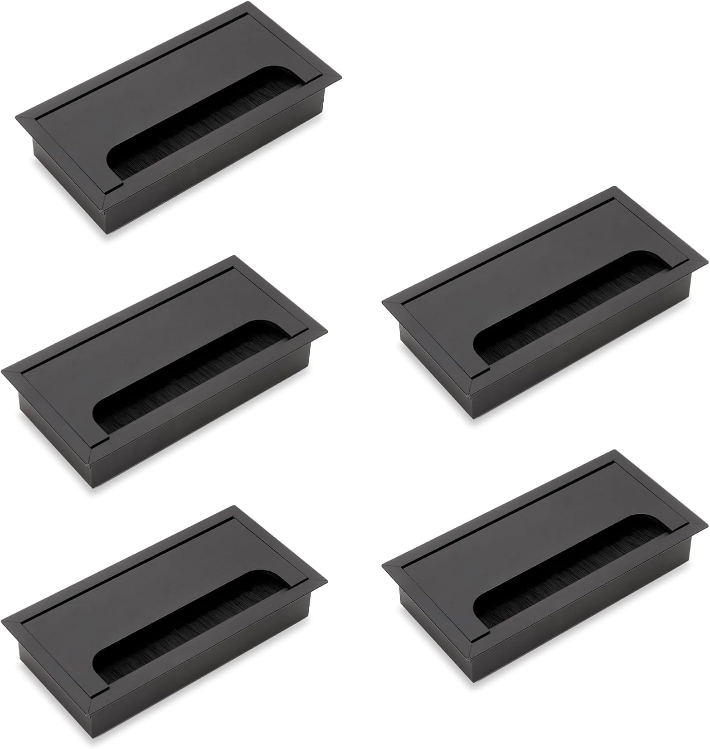 Emuca - Set of 5 Quadrum Table Grommets, Rectangular, 159 x 80 mm, Recessed, Aluminium, Black Painted