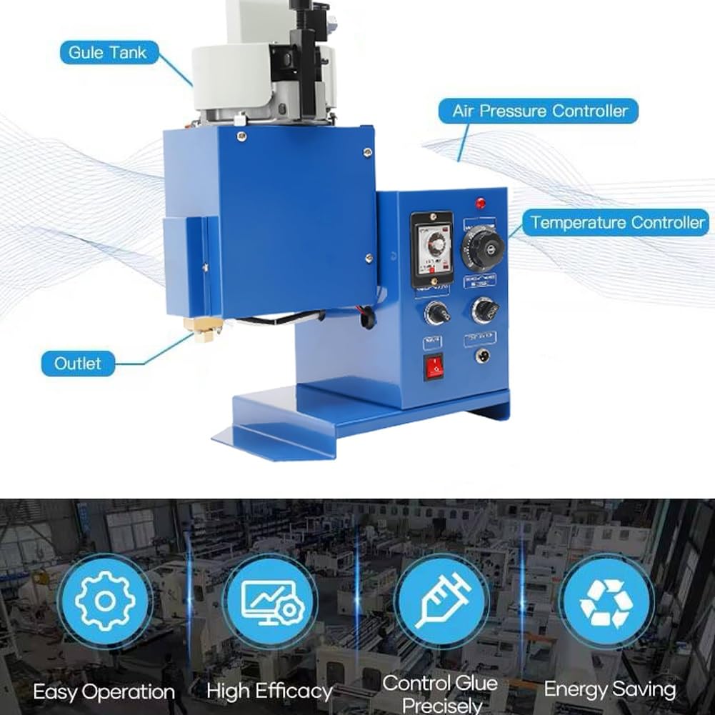 Máquina de pegamento termofusible, capacidad de 1,5 L, dispensador de adhesivo de 600 W con pedal de pie, salida de 2,5 kg/h, control de temperatura de 250 °C para aplicaciones industriales