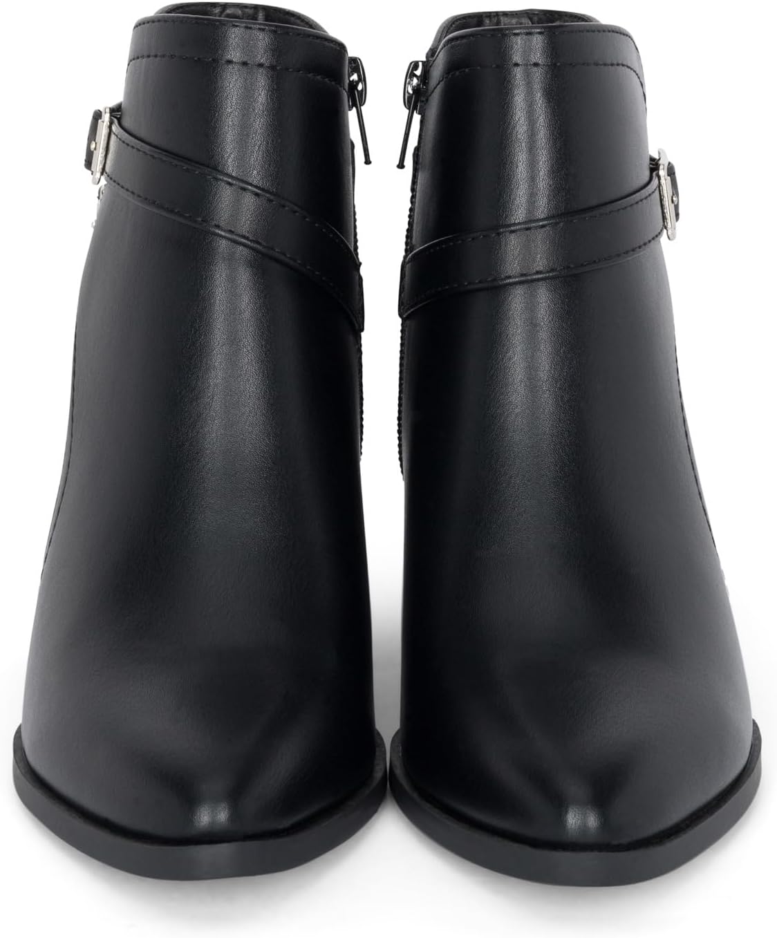 Chariot & Co : Mesa - Womens Western Stitch Pointy Toe Double Buckle Wood Stacked Heel Ankle Boots