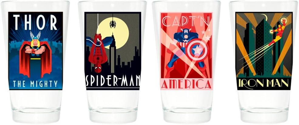 Marvel Retro Art Deco Poster Pint Glass 4-Pack