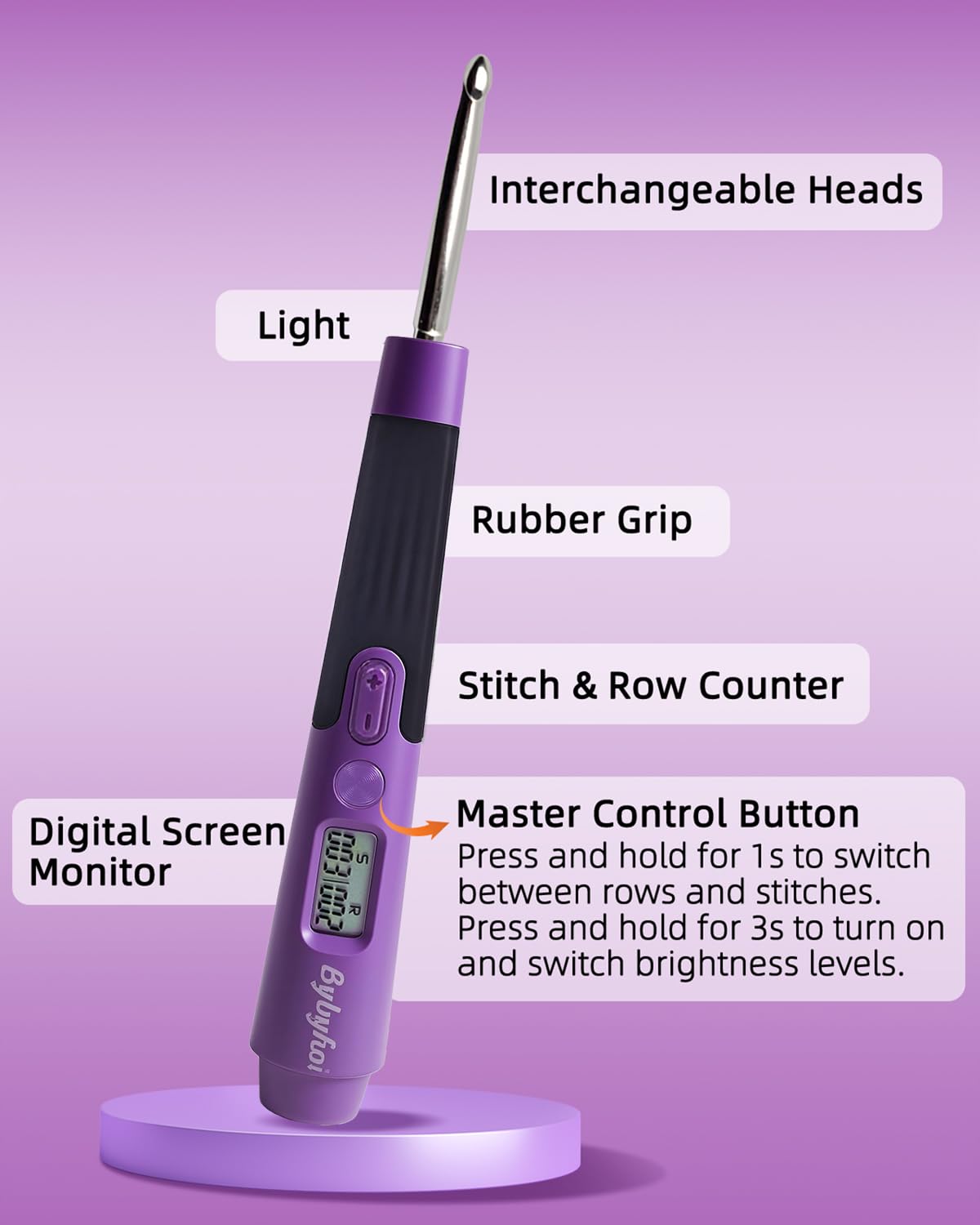 Juego de agujas de ganchillo con luz y contador – Kit de ganchos intercambiables de 18 tamaños de 2 mm a 14 mm – Iluminación, puntada digital y contador de filas – 2 niveles LED para regalos de