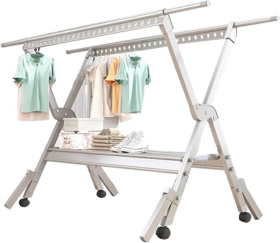 Laundry Room Retractable Clothes Drying Rack, Dryer Racks for Laundry Drying Indoor, Laundry Stand Organizer with Wheels, Aluminum Alloy Laundry Standing Rack Silver 230cm/91in