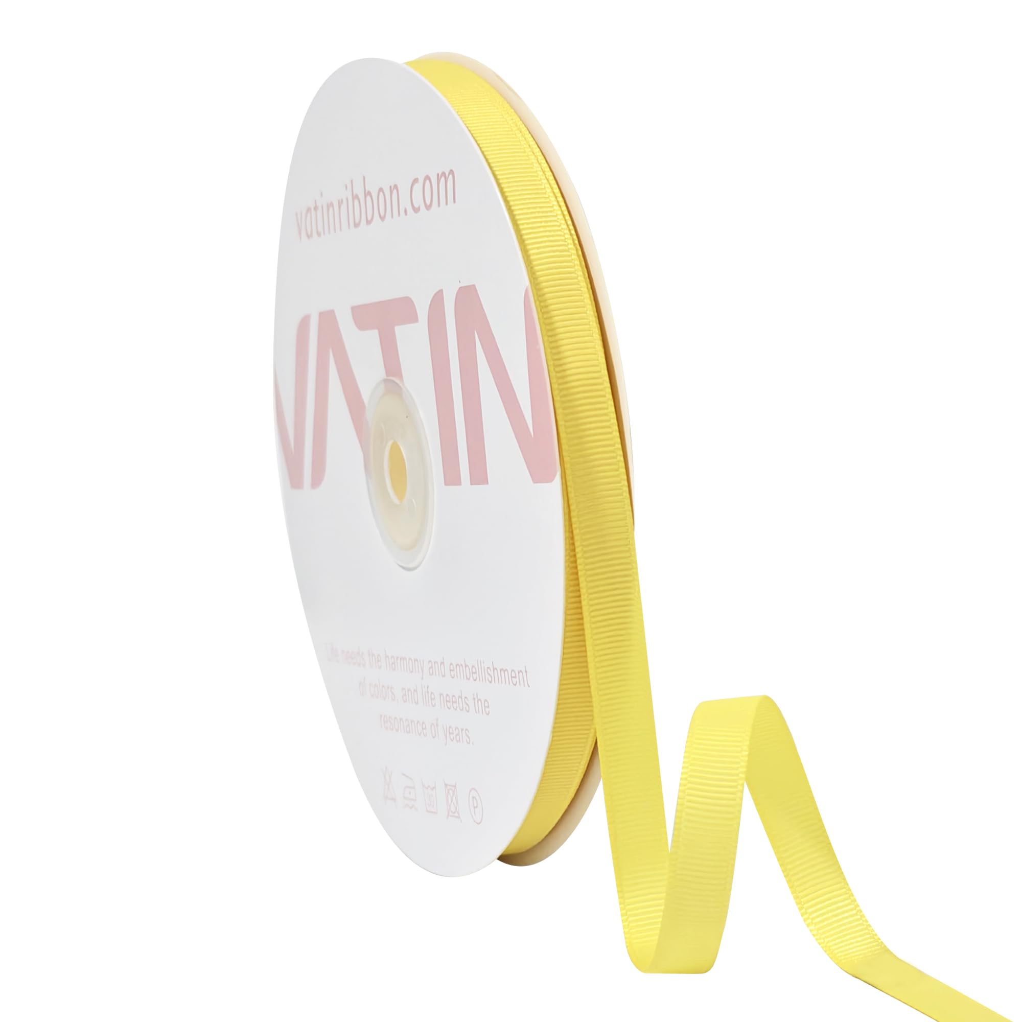 VATIN Solid 10 mm X 45 Metres Lemon Yellow Grosgrain Ribbon 45 Metres Each Roll Perfect for Crafts Wedding Decor