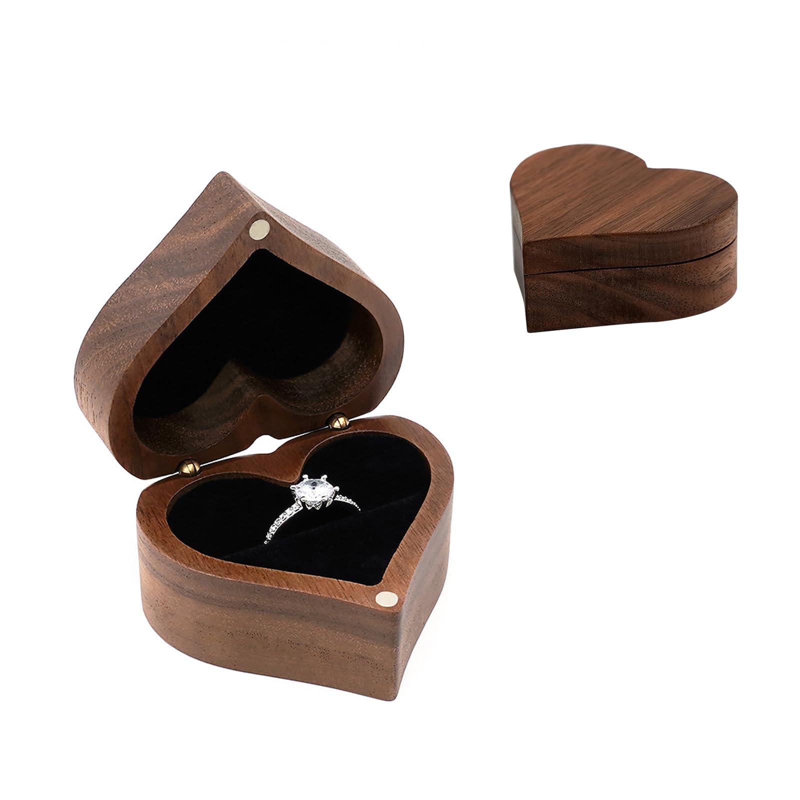 MovstrikerMovstriker Wooden Wedding Ring Box - Heart Shape Engagement Ring & Gift Box in Walnut for Proposal & Anniversary