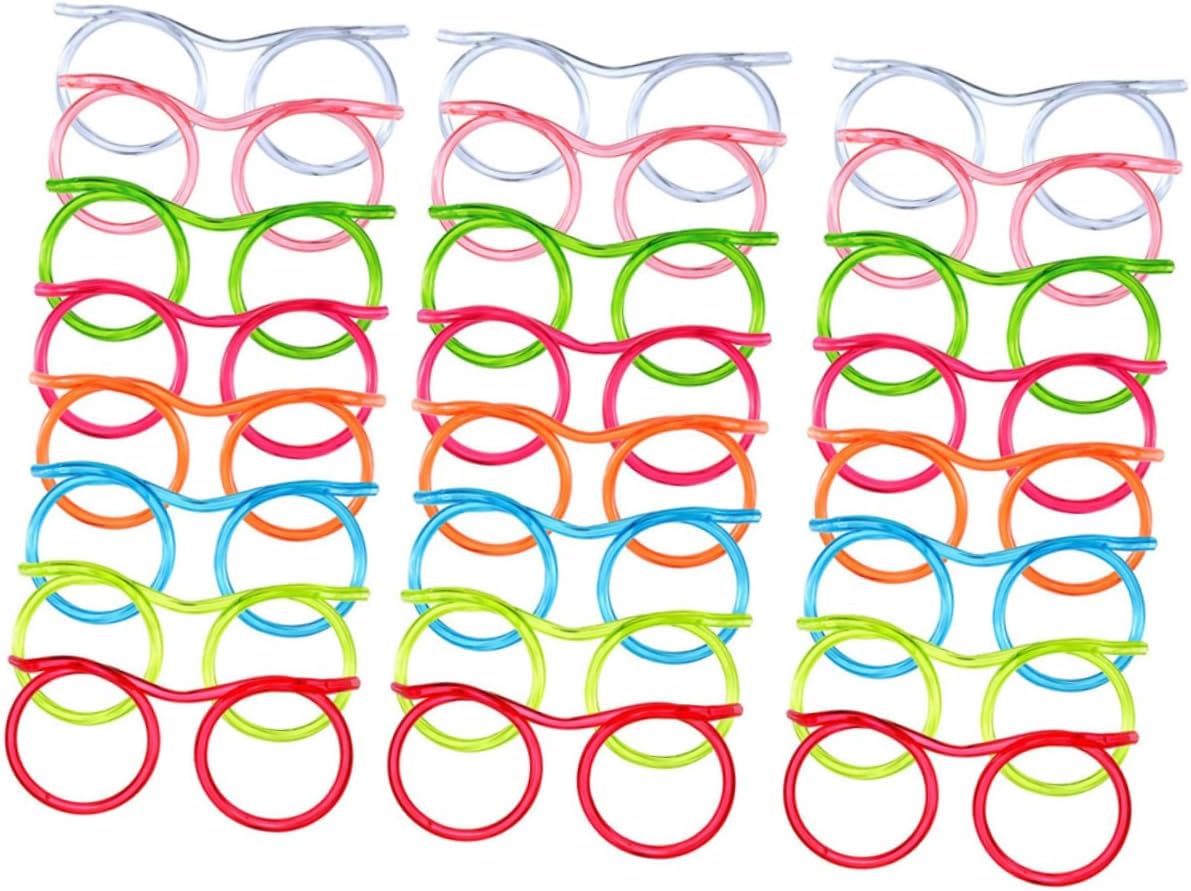 NOLITOY 24pcs Elastic Straw Tube Tool for Boys and Girls Party Glasses Straws Funny Design for Party Supplies