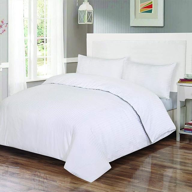 ARLINENS Soft Hotel Quality Satin Stripe T300 100% Egyptian Cotton Duvet Quilt Cover with Pillowcases Bedding Set (White, Pair Of pillowCase)